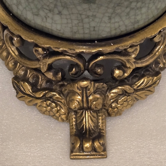 Antique Style Celadon Crackle Vase Ormolu Bronze Handles Base French Rococo 17” - Picture 4 of 11